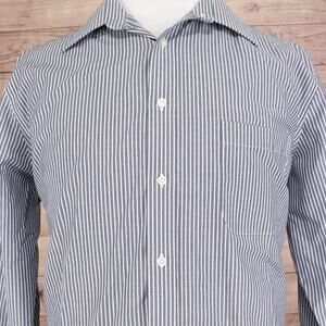 Stafford Shirt Mens 17 32-33 Blue White Stripe Fitted Performance Super Dress